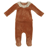 Girl's Velour Collar Long Sleeve Footie