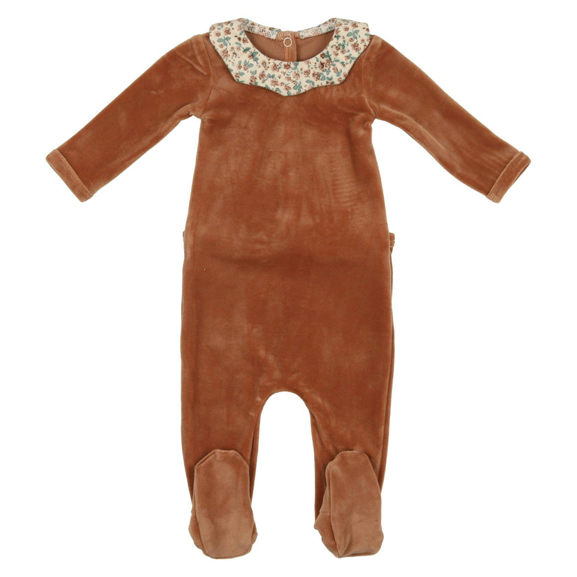 Girl's Velour Collar Long Sleeve Footie