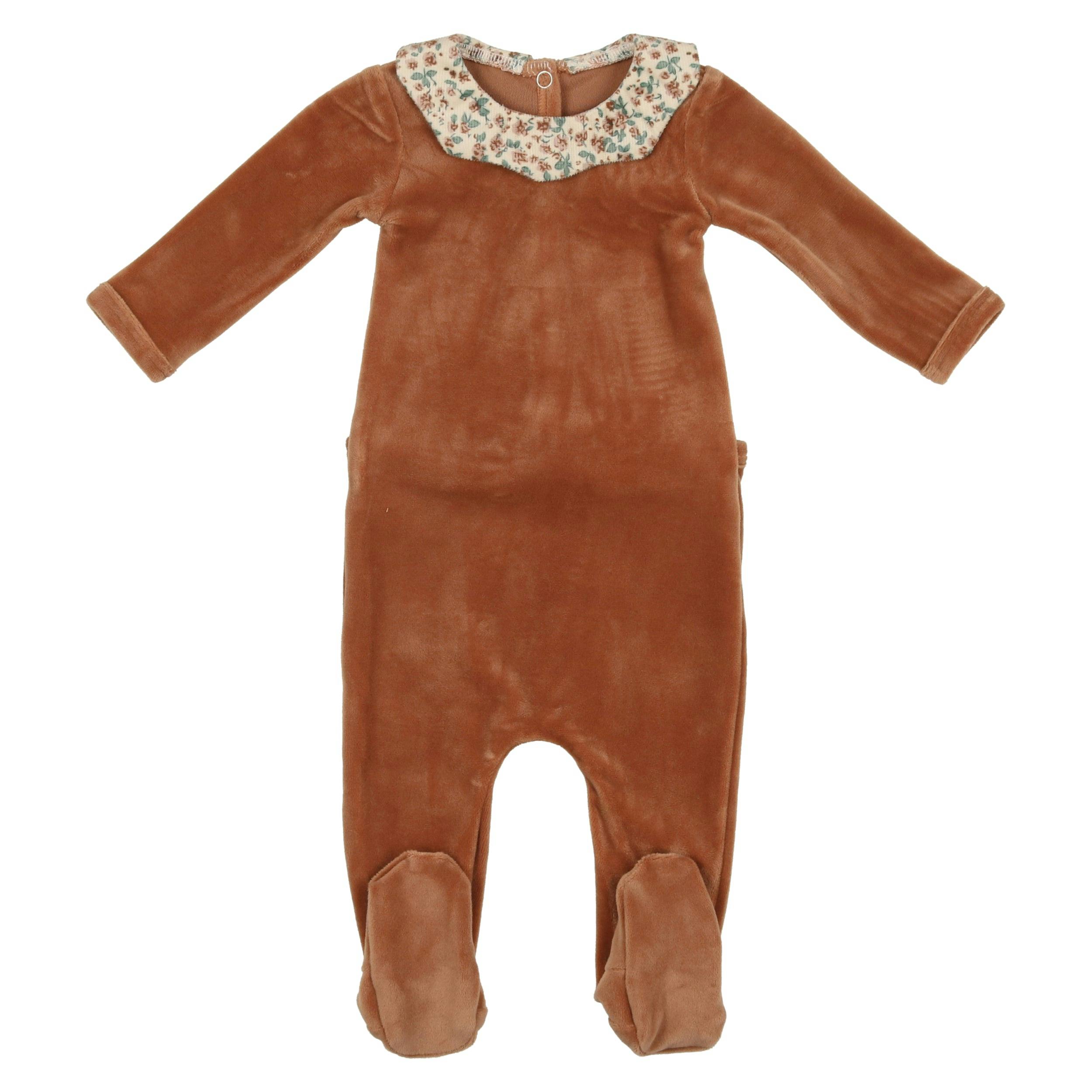 Girl's Velour Collar Long Sleeve Footie