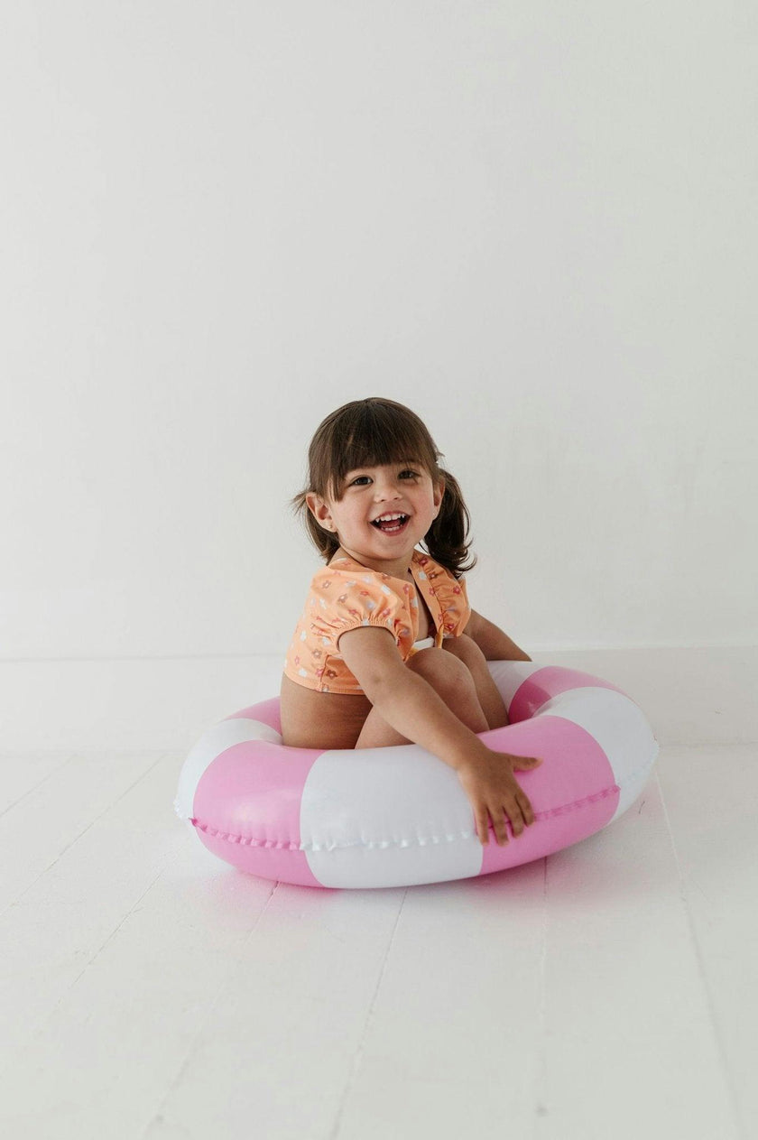 Girls Puff Sleeve Two-Piece Swimsuit in Desert Mist Blooms