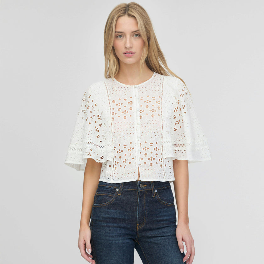 The Meadow Top - White Floral Broderie