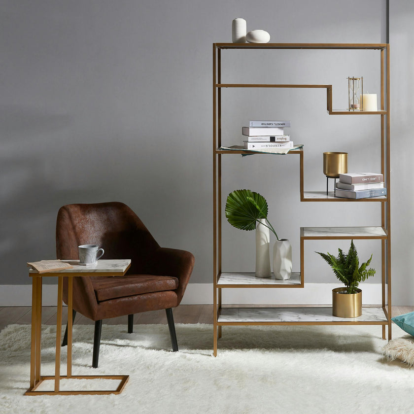 Marmo Modern Marble-Look C Shape Side Table