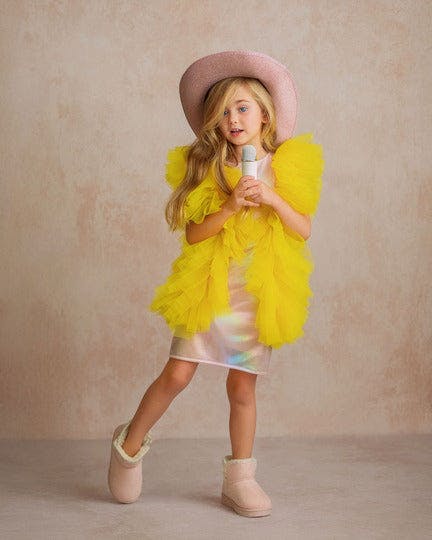 Radiant Yellow Fairy Wings Tulle Birthday Dress for Girls