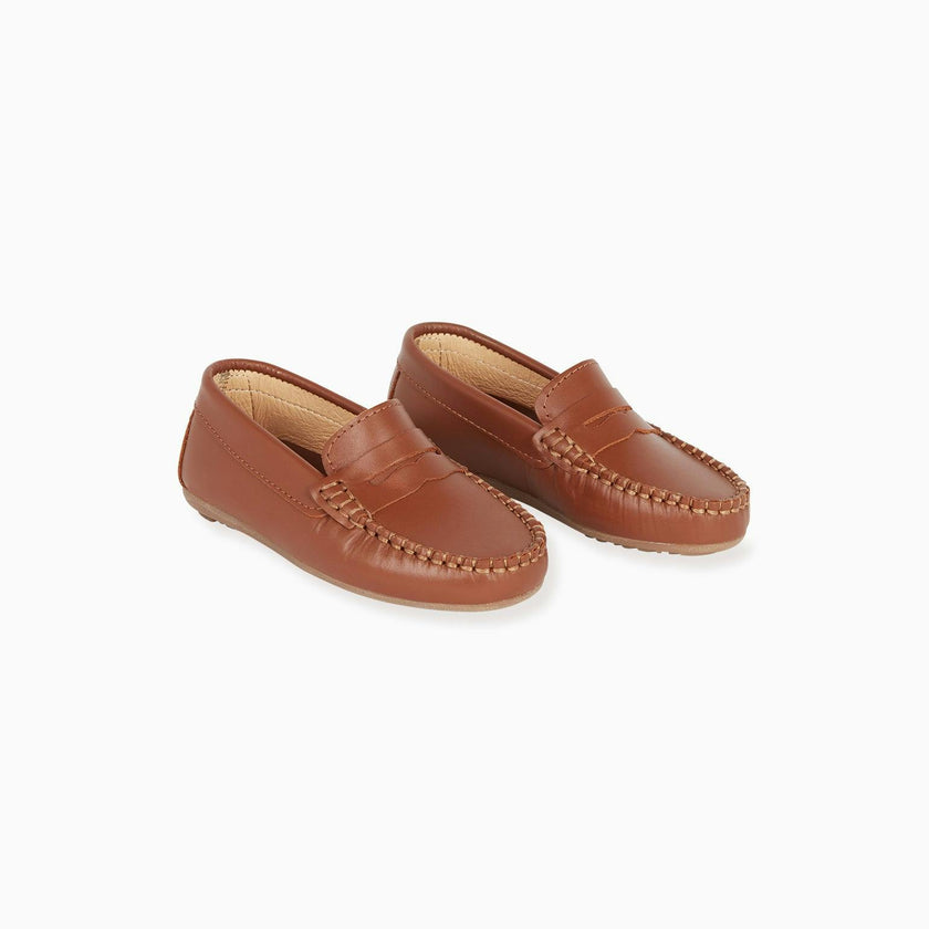 Tan Leather Boy Loafer Shoes