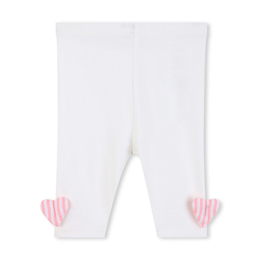Pink Stripe Ruffle Top & White Leggings Set