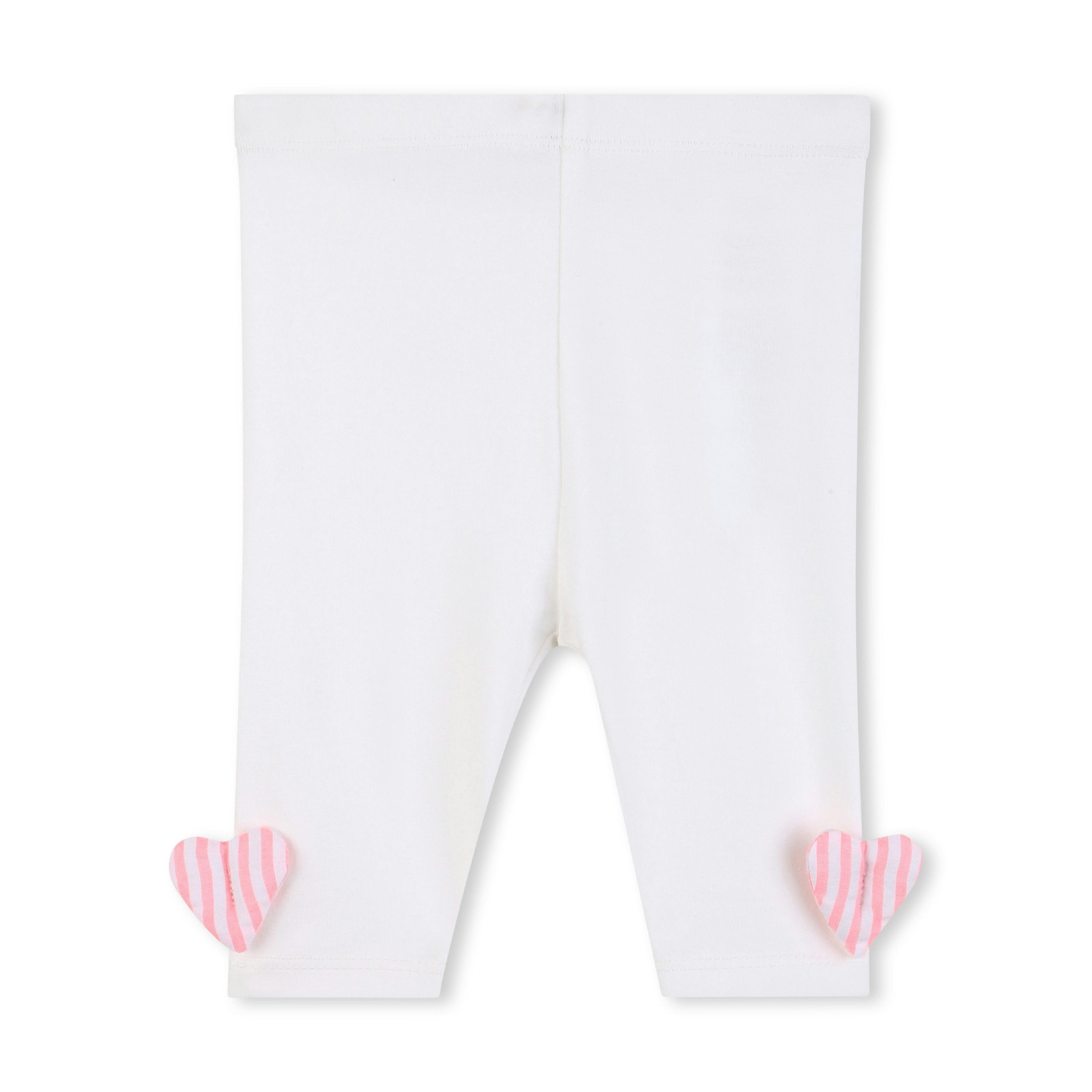 Pink Stripe Ruffle Top & White Leggings Set