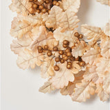 Bleached Cream Oak Leaf & Toffee Brown Berry Fall Autumn Mantel Front Door Wreath