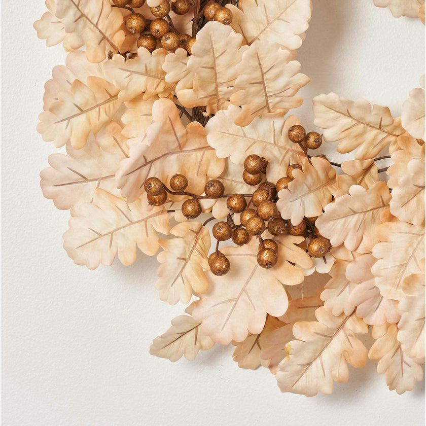 Bleached Cream Oak Leaf & Toffee Brown Berry Fall Wreath
