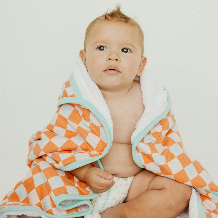 Premium Baby Knit Hooded Towel - Mickey Mouse Check