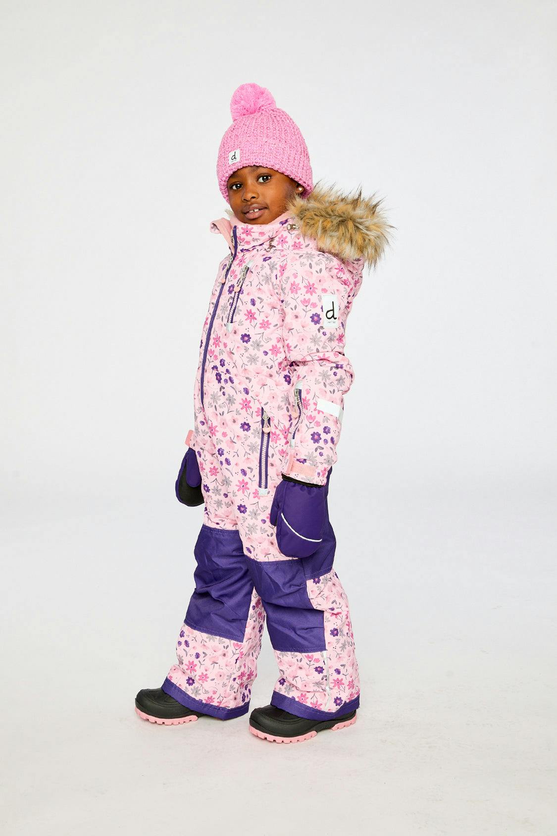 Kids One Piece Play Snowsuit Pink Mini Flower Print