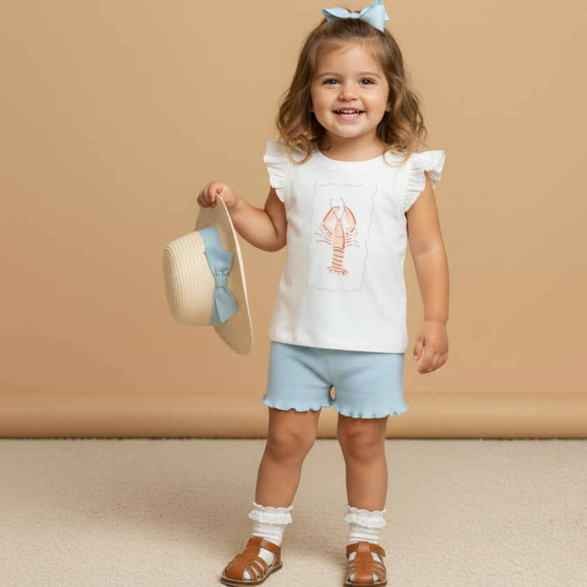 Organic Sleeveless Flutter Top & Shorts Set - Lobster