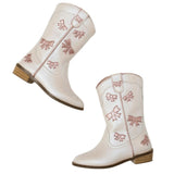Cowgirl White + Pink Bow Boots, White