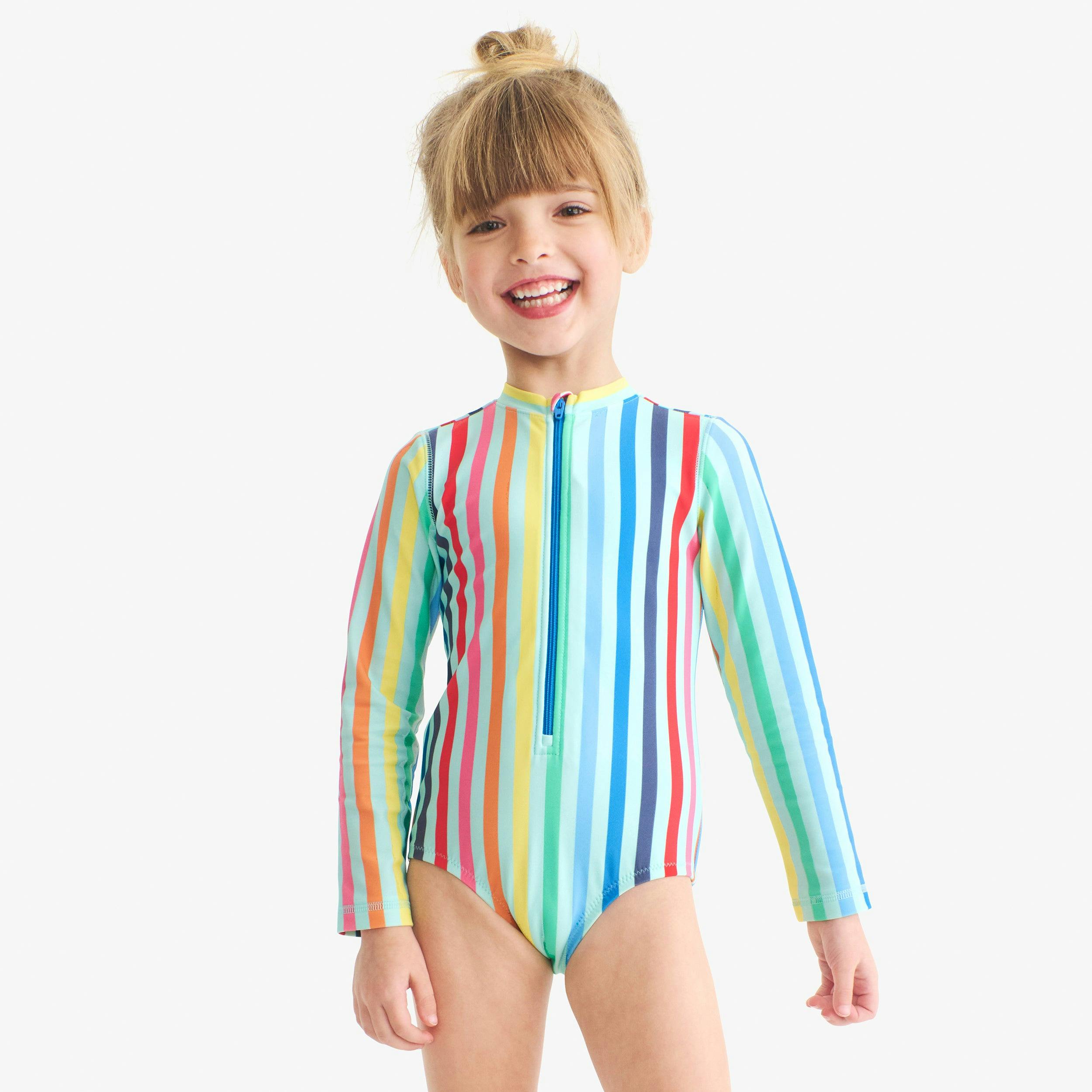 Clearance kids long sleeve one-piece rash guard in rainbow sky stripe