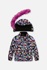 Two Piece Play Snowsuit Black Heart Print With Pink Pants