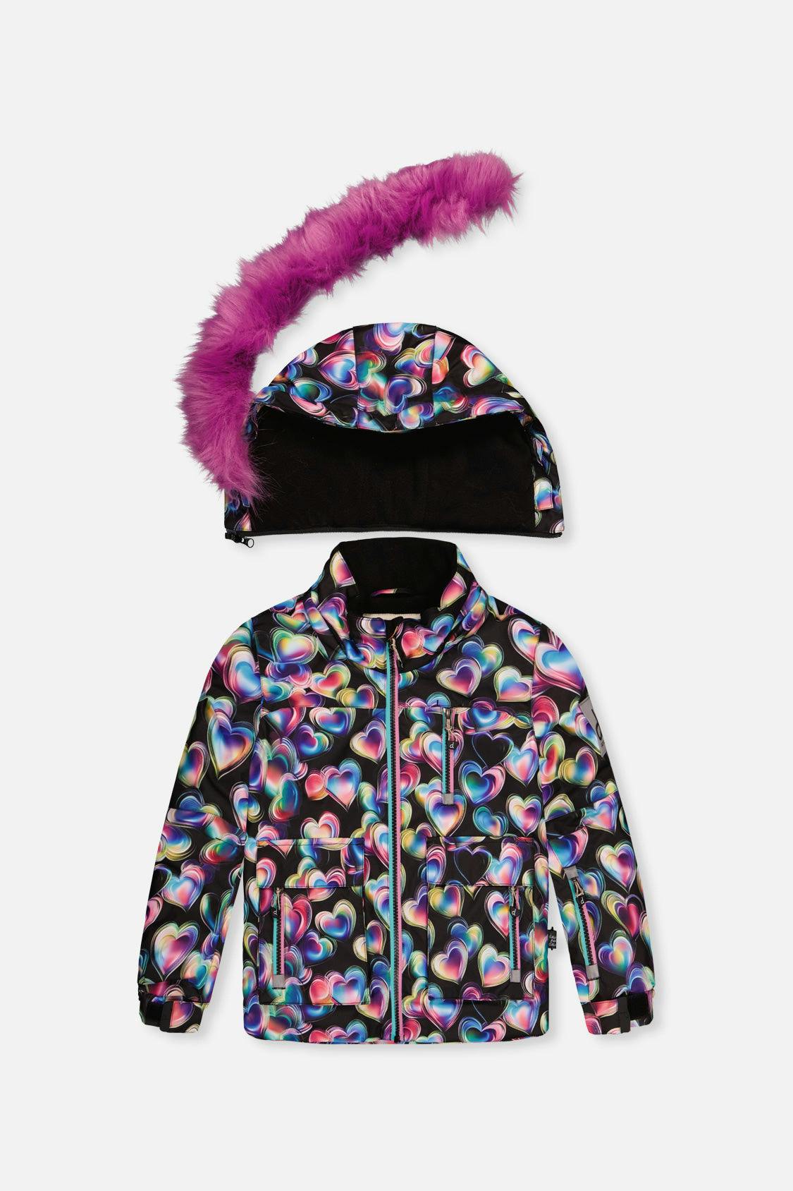 Two Piece Play Snowsuit Black Heart Print With Pink Pants