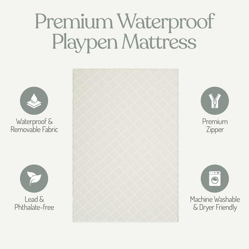 Pack and Play Mattress - Waterproof Washable Removable Cover + Carry Bag