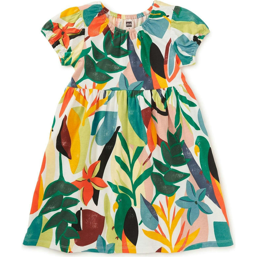 Puff Sleeve Empire Dress, Multi