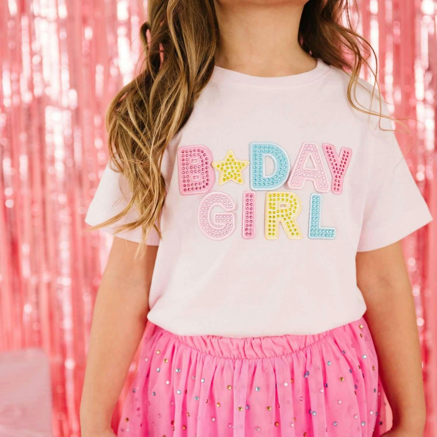 Birthday Girl Rhinestone Patch Short Sleeve T-Shirt - Ballet
