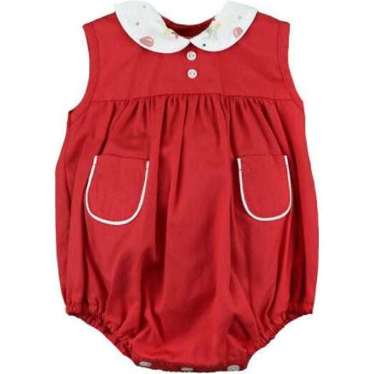 Infant Girls' Red Peter Pan Collar Bubble Romper, Red