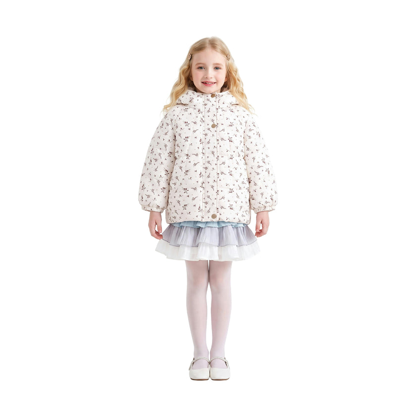 White Floral Hooded Jacket & Mitten Set