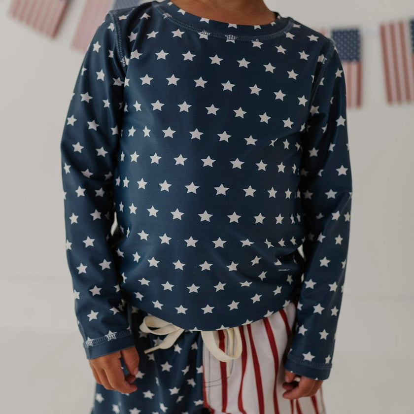 Boys Long Sleeve Rash Guard Swim Shirt in American Stars