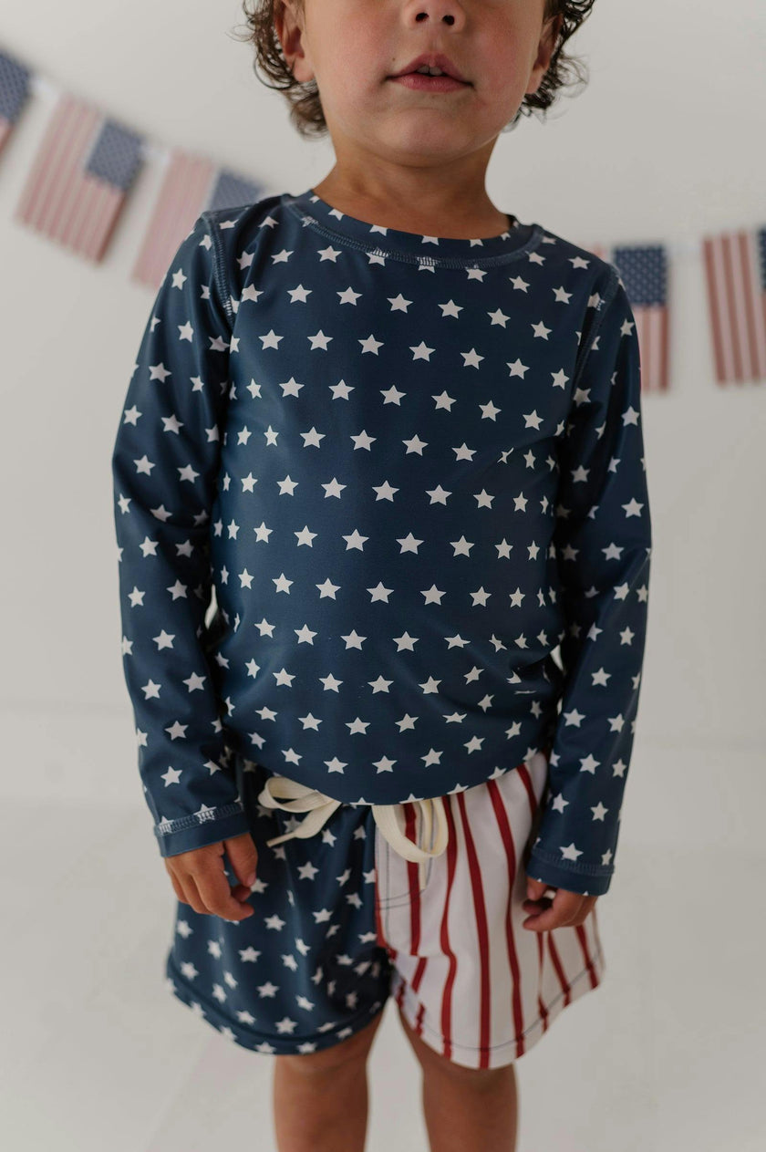 Boys Long Sleeve Rash Guard Swim Shirt in American Stars