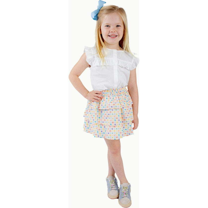 Ruffle Button Down Tank in White