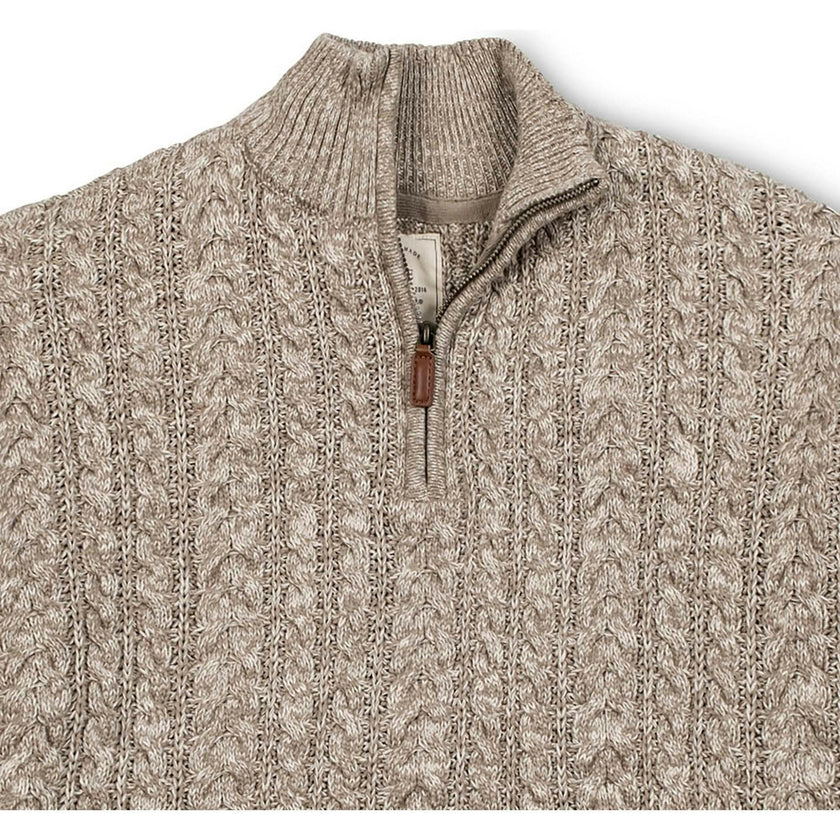 Men's Organic Half Zip Cable Pullover Sweater, Brown