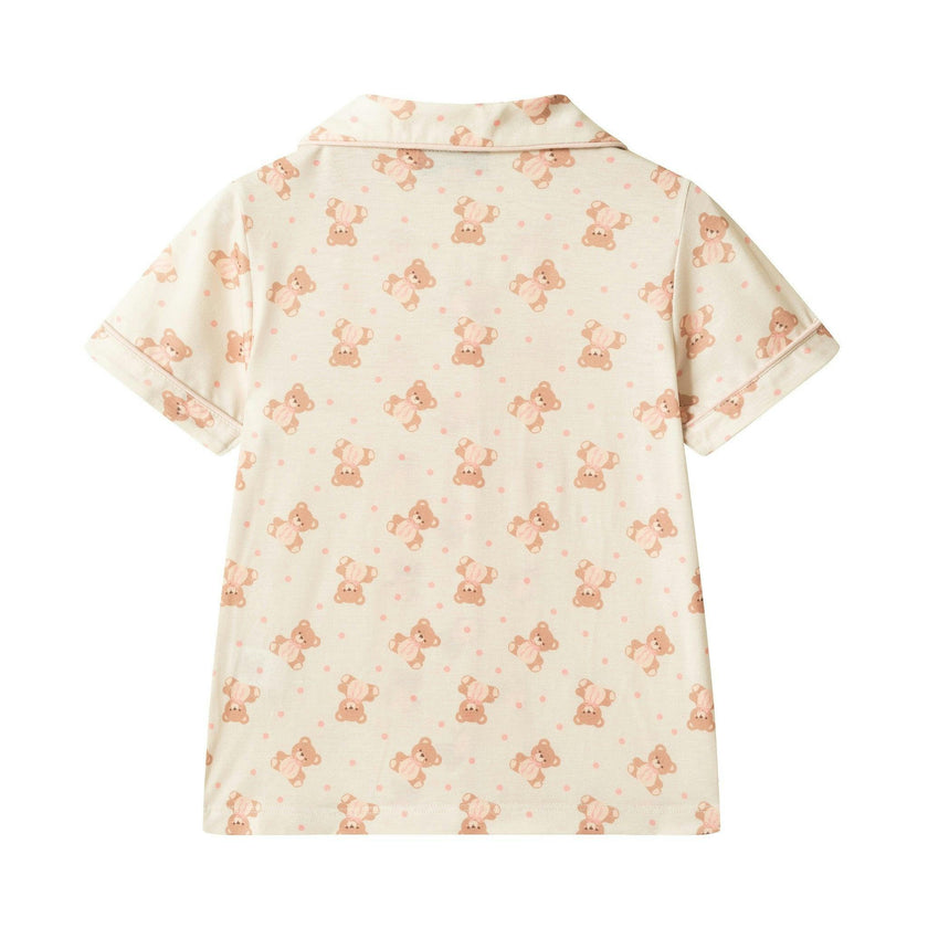 Girls Polka Dot Buttondown Pajama Set | White Teddy Bear