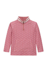 girls dusty pink polka dot retro half-zip