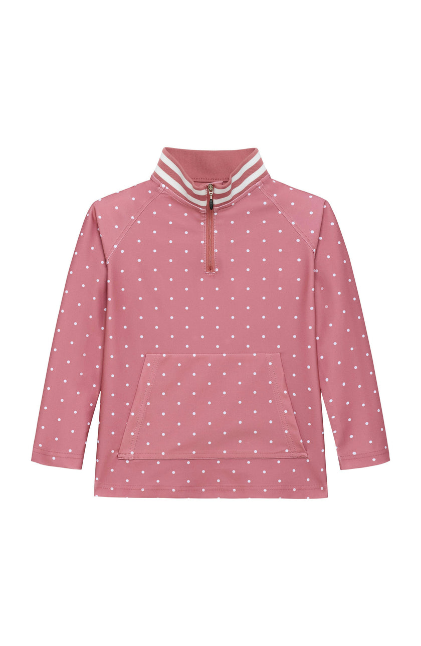girls dusty pink polka dot retro half-zip