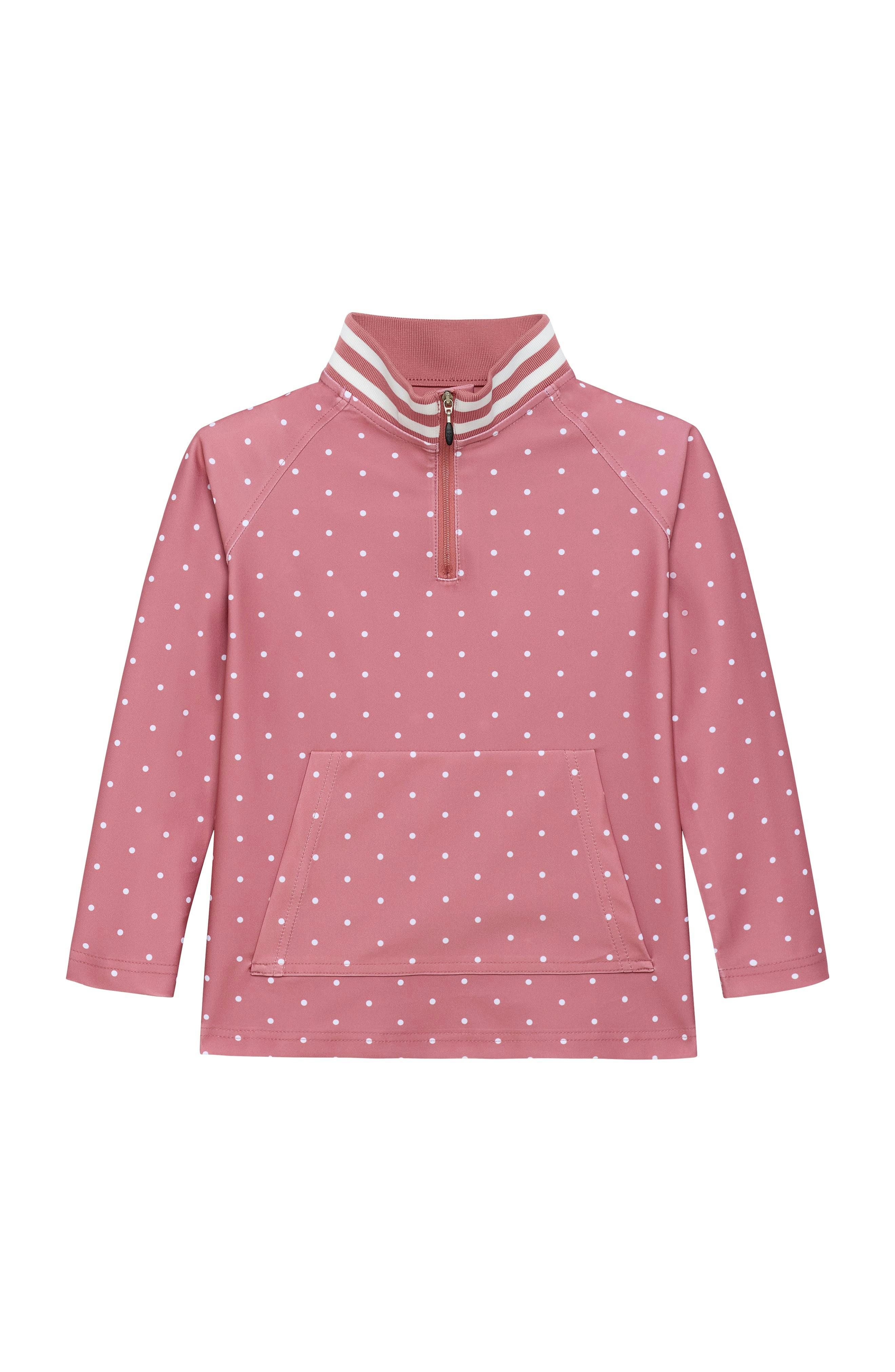 girls dusty pink polka dot retro half-zip