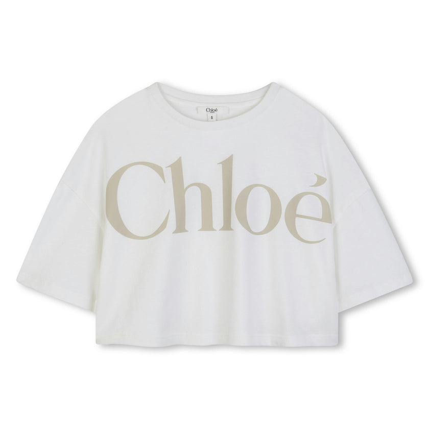 White Chloé Cropped Logo T-Shirt