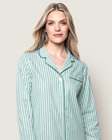 Women's Twill Pajama Set in Emerald Ticking