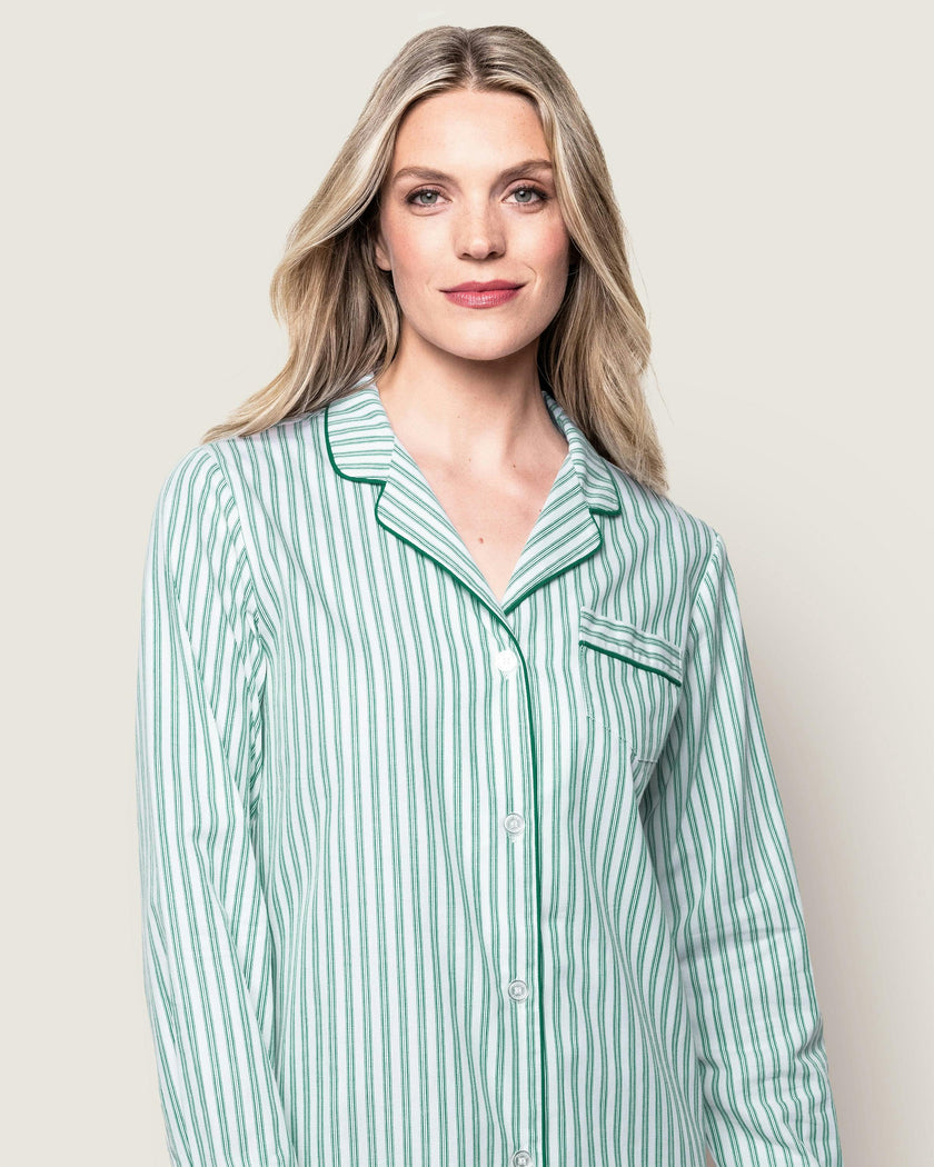 Women's Twill Pajama Set in Emerald Ticking
