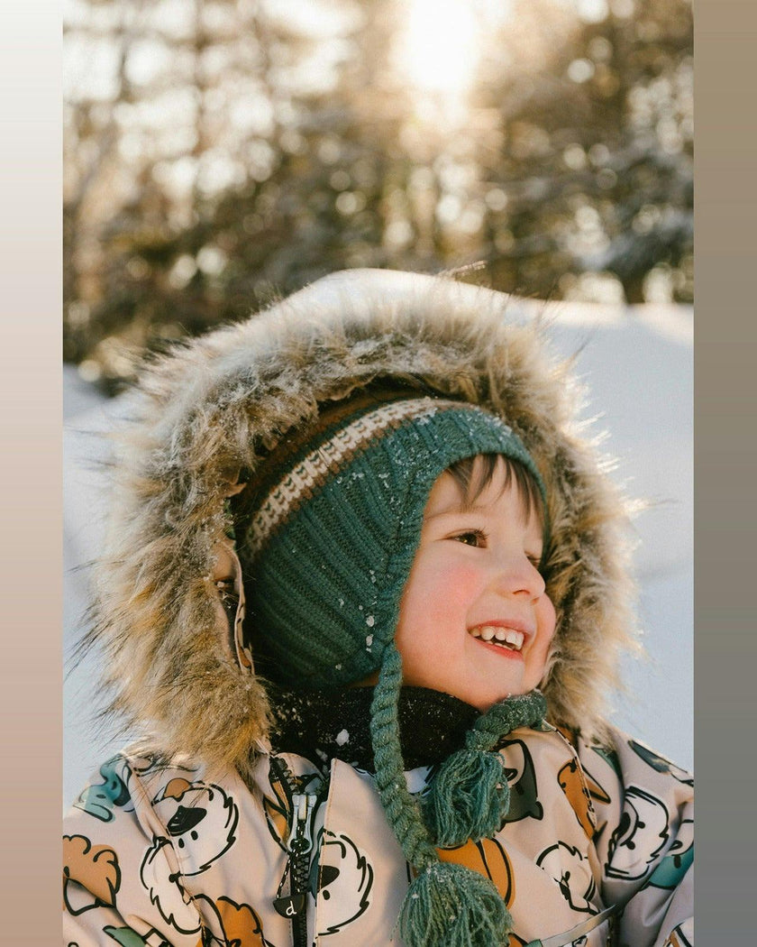 Baby One Piece Snowsuit Adapted For Car Seats Beige Dog Print