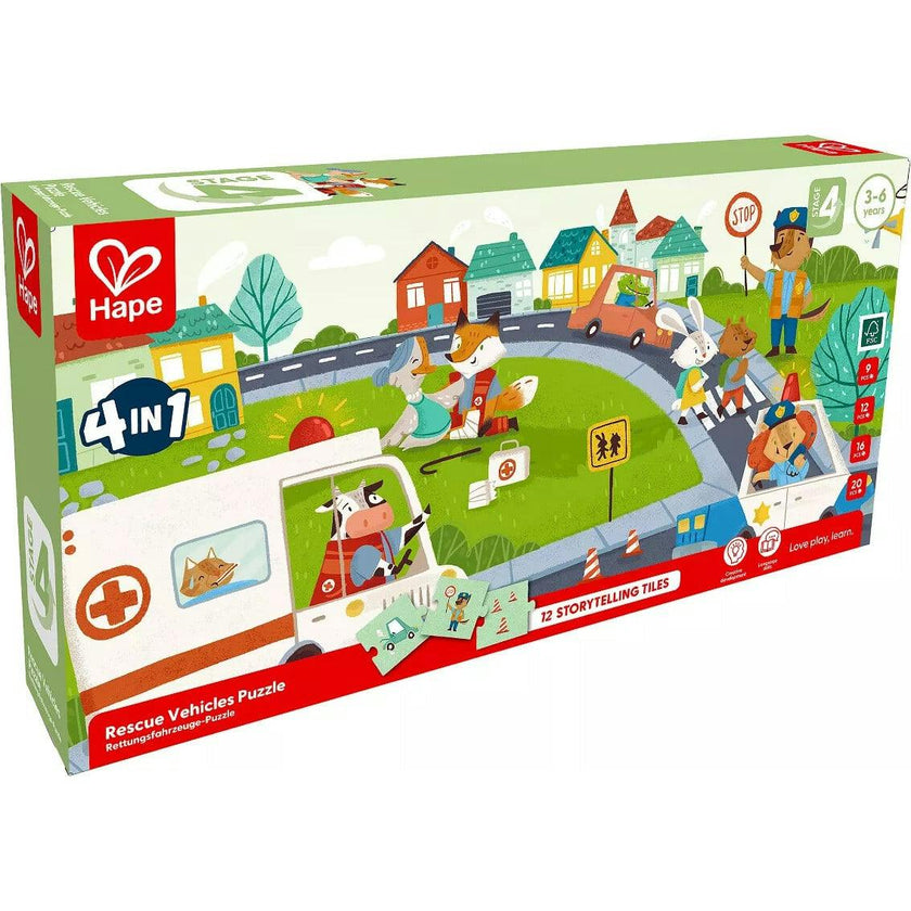 Hape: Rescue Vehicles Puzzle - 4 Puzzles In 1