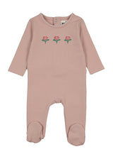 Embroidered Flower Footie, Pale Mauve