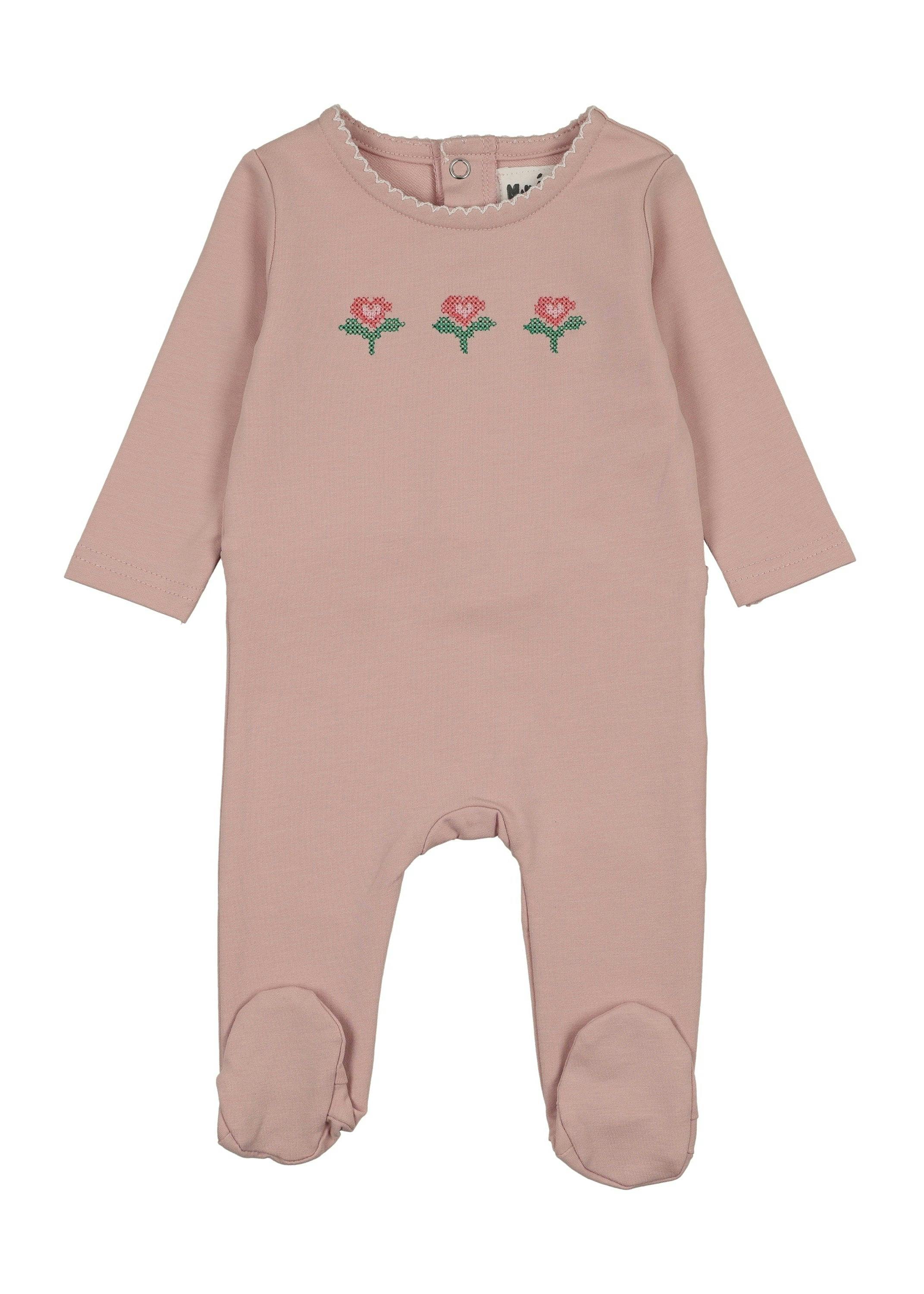 Embroidered Flower Footie, Pale Mauve
