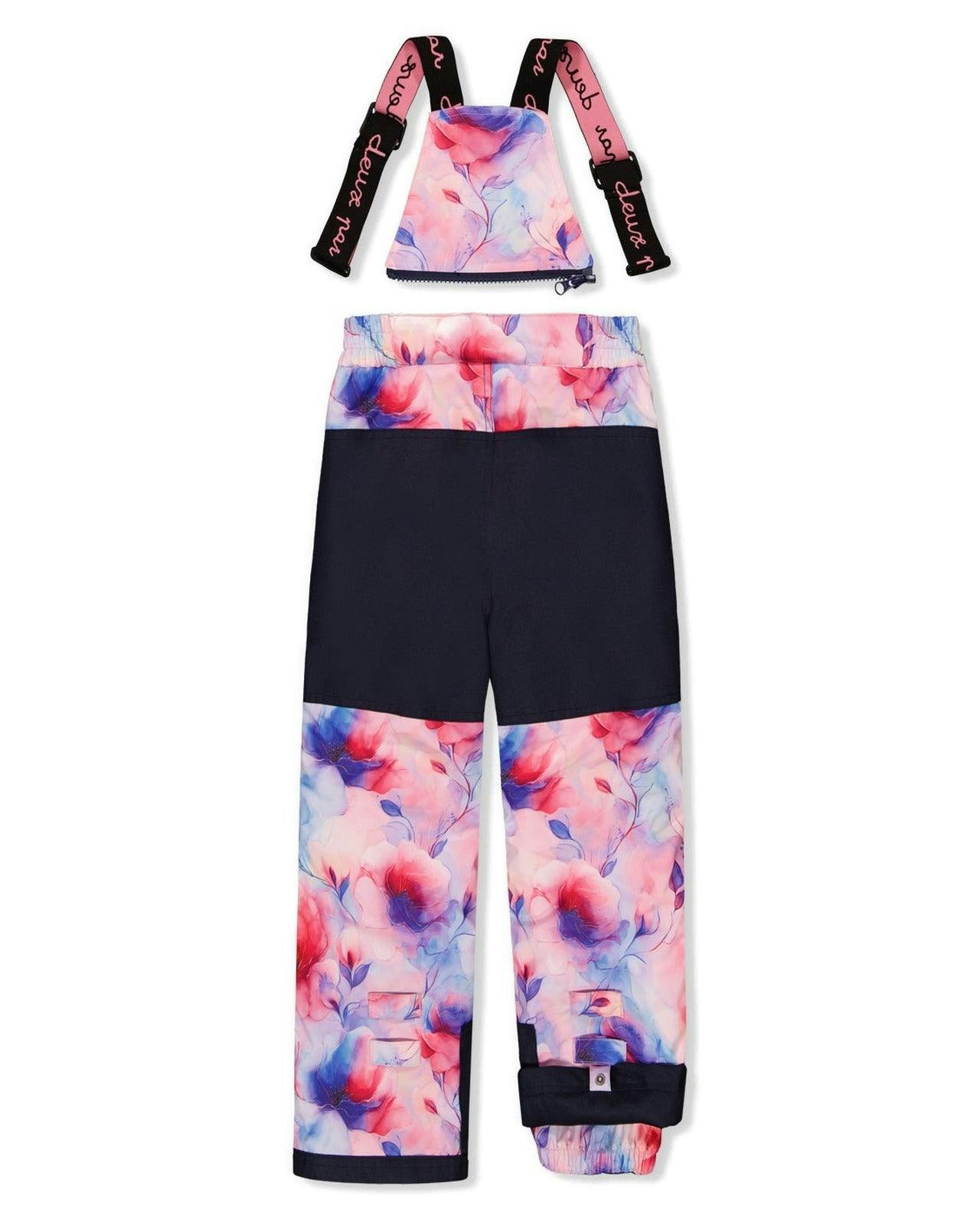 Two Piece Play Snowsuit Pink And Purple Colorblock With Watercolor Floral Print Pants