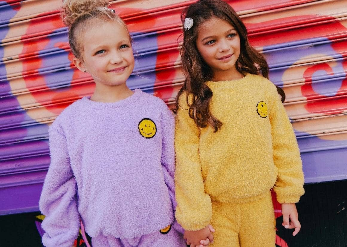 Bright Smiley Fuzzy Sweatshirt And Pant Set