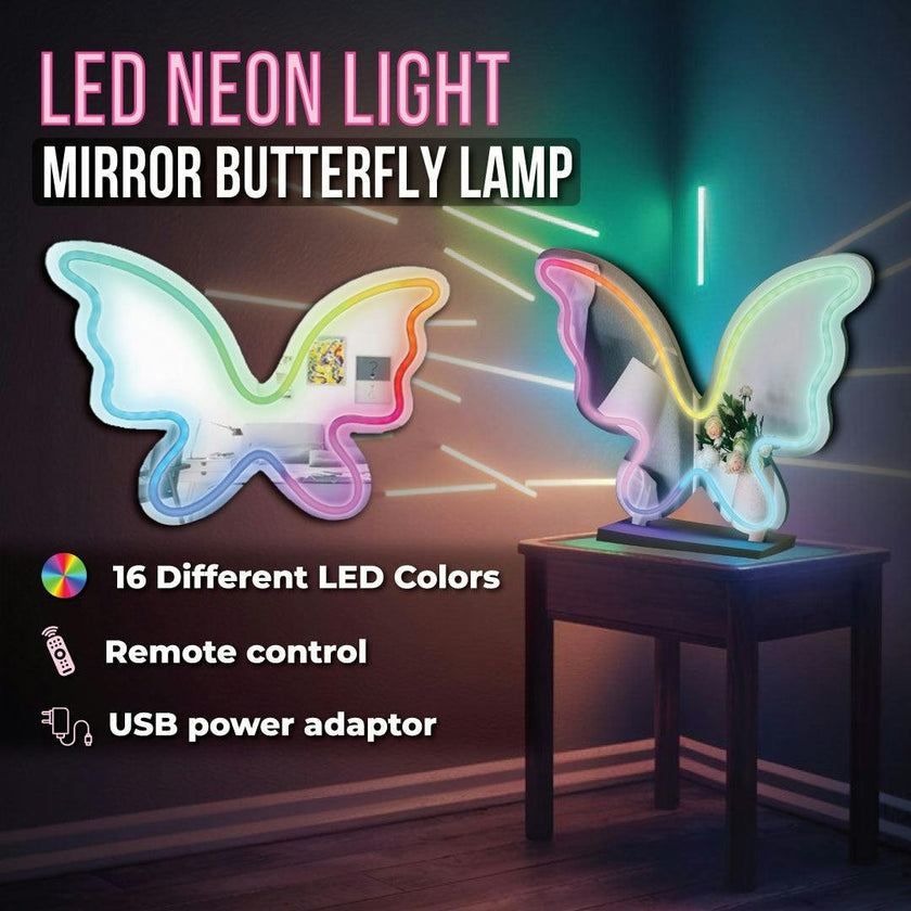 Neon Art Desktop /Wall Sign & Mirror -Butterfly