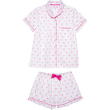 Women's Pink Palm Tree Short PJ Set - Organic Cotton Poplin