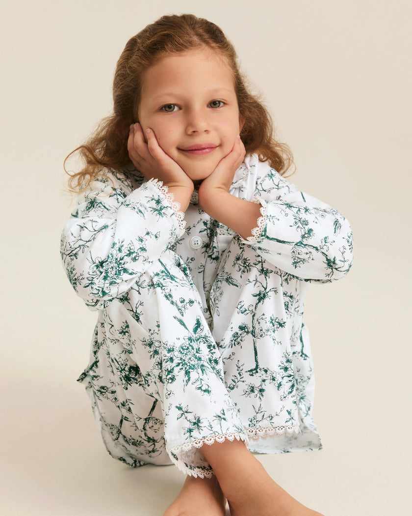 Kid's Twill Grace Pajama Set in Evergreen Timeless Toile