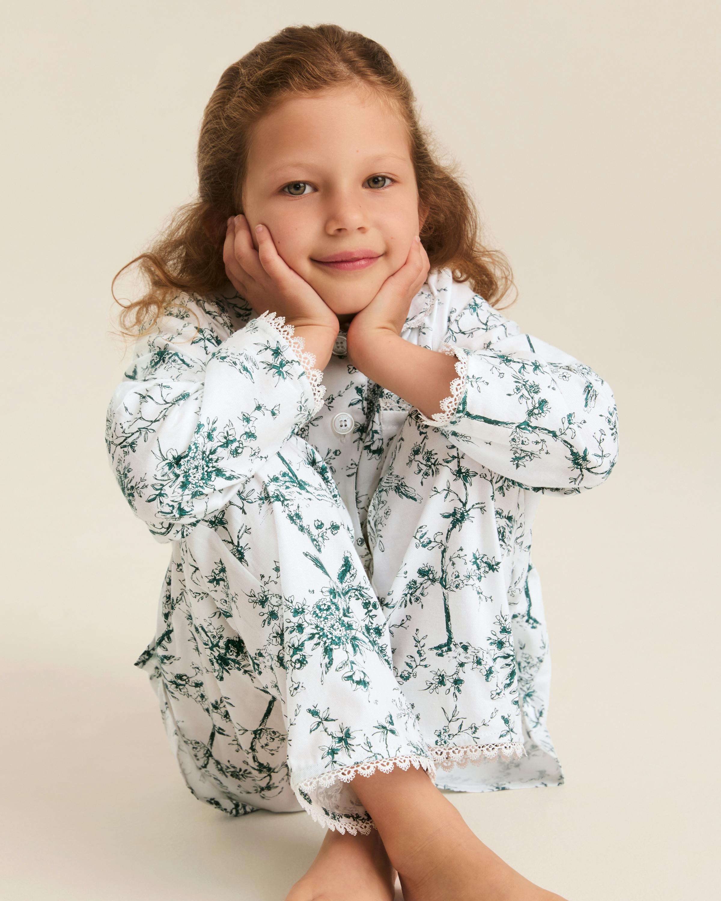 Kid's Twill Grace Pajama Set in Evergreen Timeless Toile