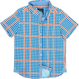 Houndstooth Blue - Orange Shirt in Short Sleeves
