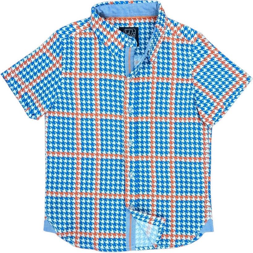 Houndstooth Blue - Orange Shirt in Short Sleeves
