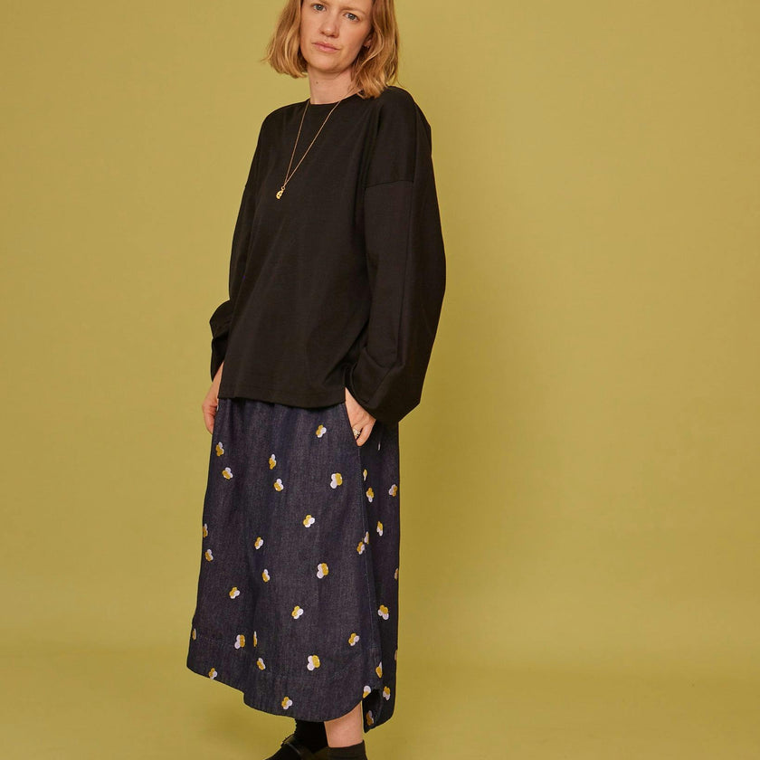 Adult Rory Long Sleeve Black Cotton Rib Tee