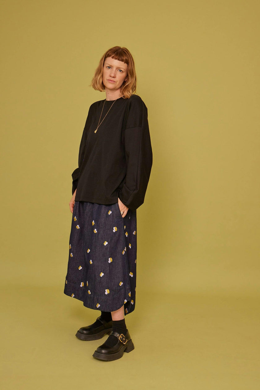 Adult Rory Long Sleeve Black Cotton Rib Tee
