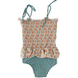 Pears Elastic One Piece Swimsuit, Green, Beige And Orange